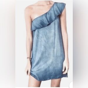 ANTHROPOLOGIE Cloth & Stone Blue Chambray Asymmetrical One-Shoulder Sheath Dress